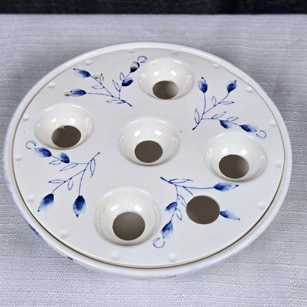 Lillian Vernon Japanese Hand Painted Blue & White Egg Bowl OR Bulb Planter